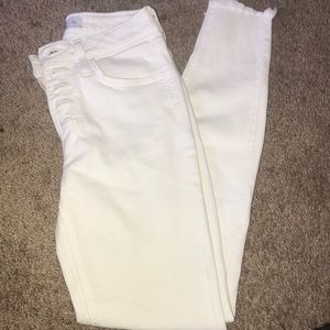 High Rise Fray Hem Button Down Skinny Jeans